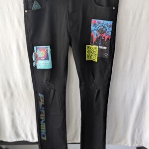 Black Pyramid Future Relic Patchwork Distressed Black Jeans Men's Size 42x34